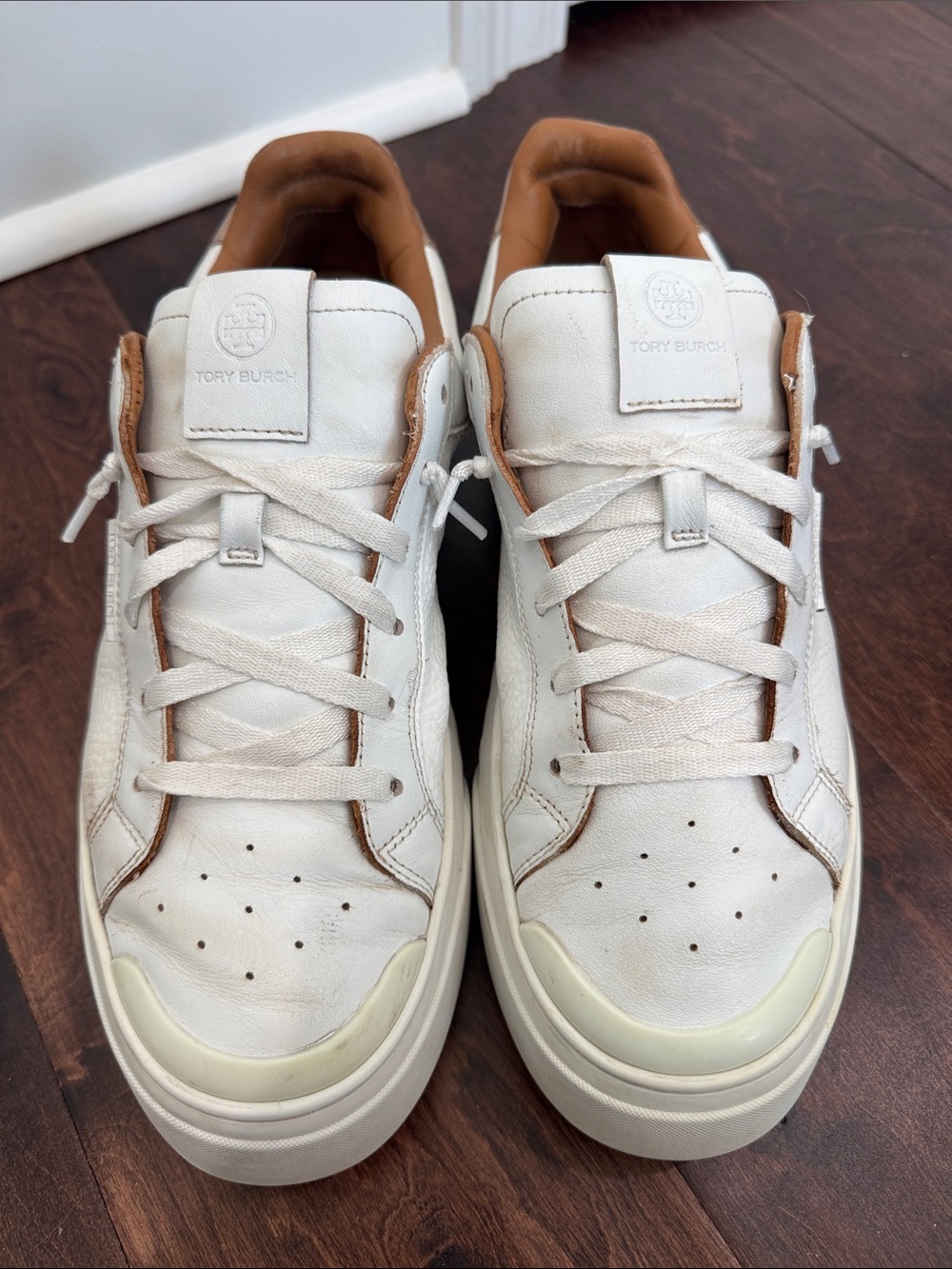 Tory Burch Men’s White Leather Sneakers Shoes Luxury Logo, size 10 - Picture 7 of 9